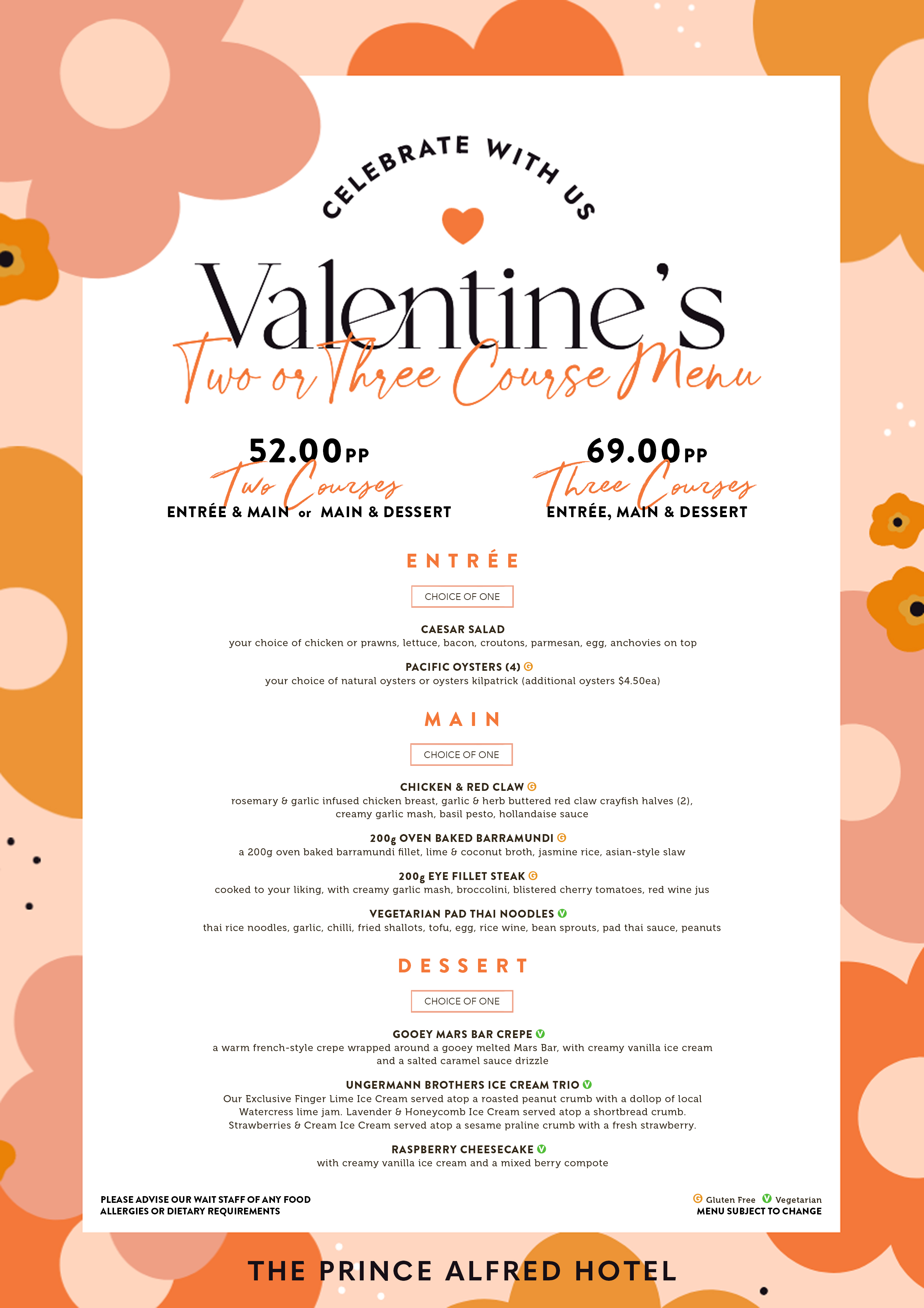 Valentines Day 2022 Three Course Menu