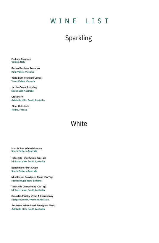 Cocktail And Wine List 2026